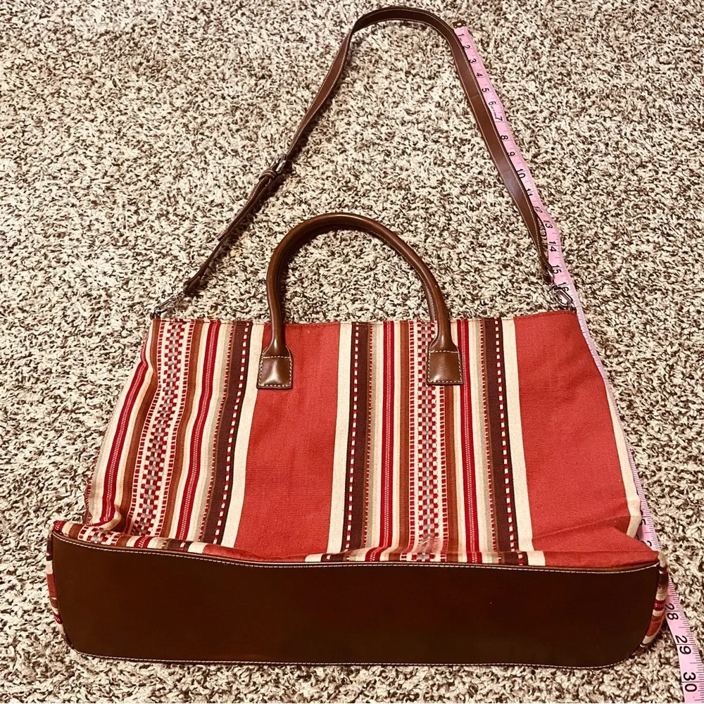 Elegant Red and Brown Striped Tote Bag